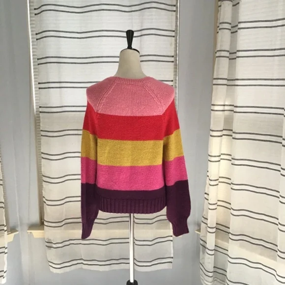 Gap Women Size SM Rainbow Colorblock Wool Crewneck Sweater Multi Stripe Winter - Picture 5 of 9